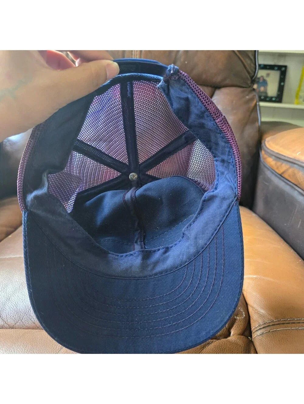 Vintage Goodyear Tire Patch Trucker Hat Snapback Sun Faded Purple Mesh Cap